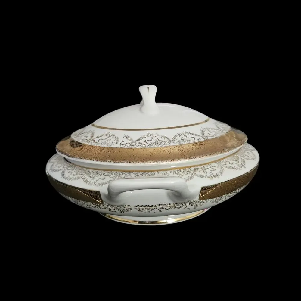 Princess Rose 22KT Gold Covered Vegetable Serving Bowl Tureen China